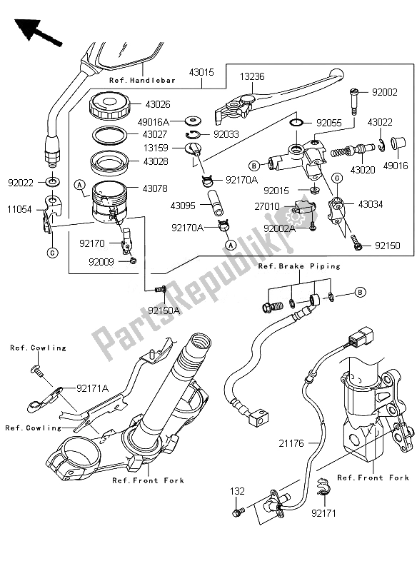 Toutes les pièces pour le Maître-cylindre Avant du Kawasaki Z 750 ABS 2007