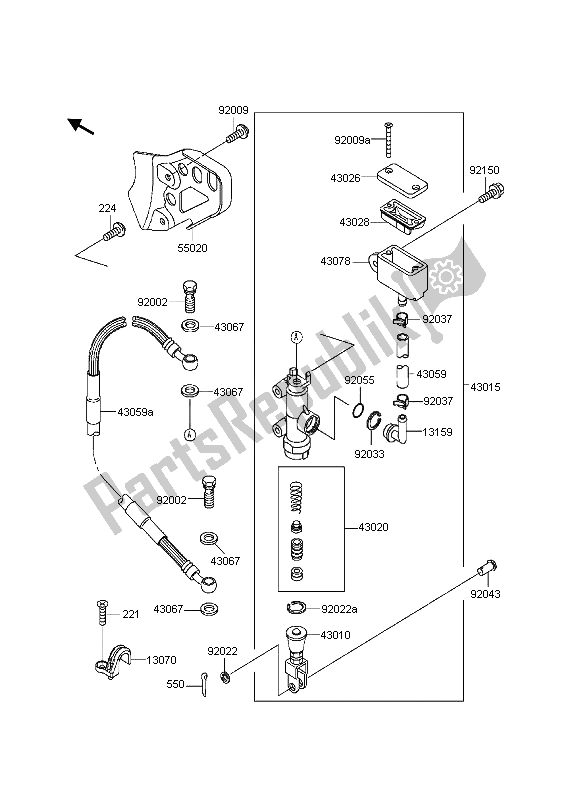 Alle onderdelen voor de Achterste Hoofdcilinder van de Kawasaki KDX 200 1997