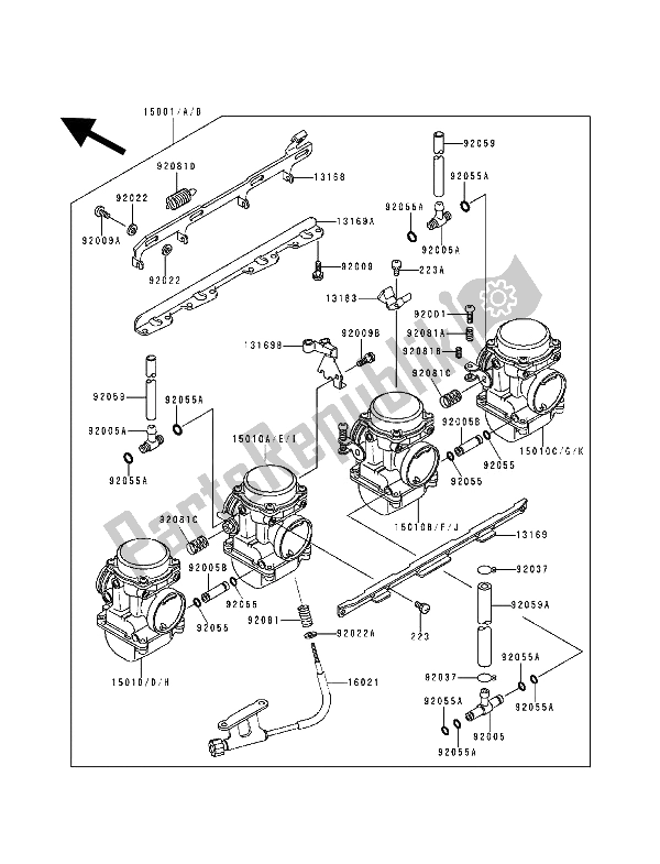 Todas las partes para Carburador (? Zrt 10a-026676) de Kawasaki Zephyr 1100 1993