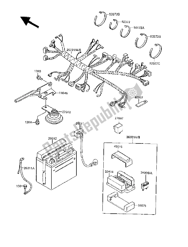 All parts for the Chassis Electrical Equipment of the Kawasaki GPX 250R 1988