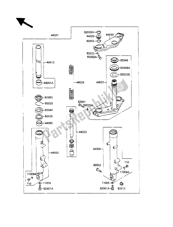 Toutes les pièces pour le Fourche Avant du Kawasaki GPZ 500S 1989