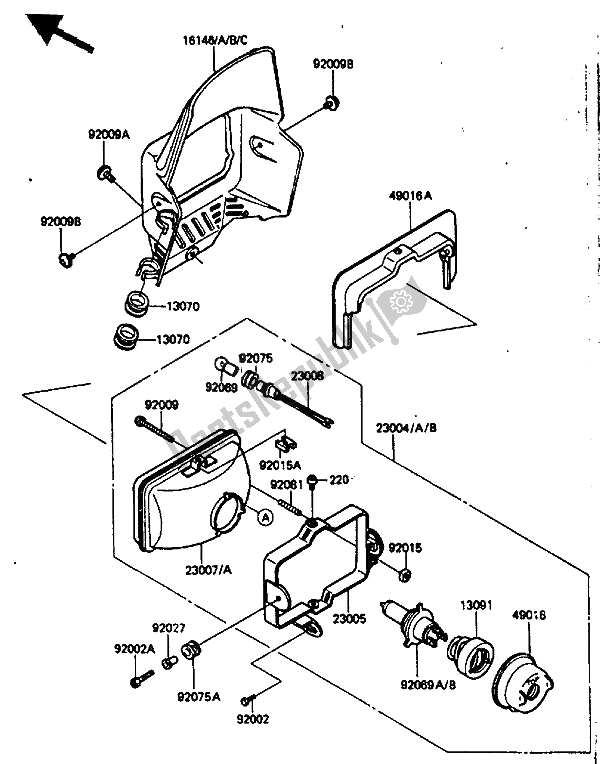 Wszystkie części do Lampa Czo? Owa Kawasaki KLR 250 1985