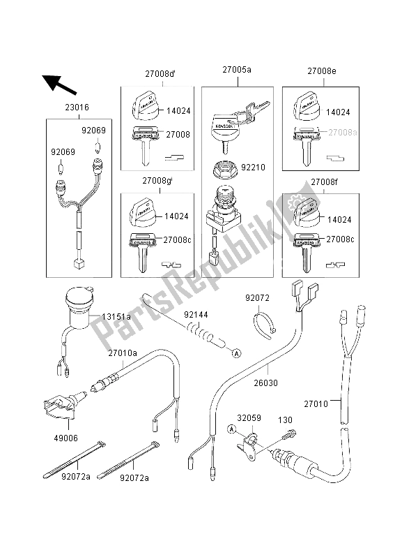 All parts for the Ignition Switch of the Kawasaki KVF 300 Prairie 4X4 2002