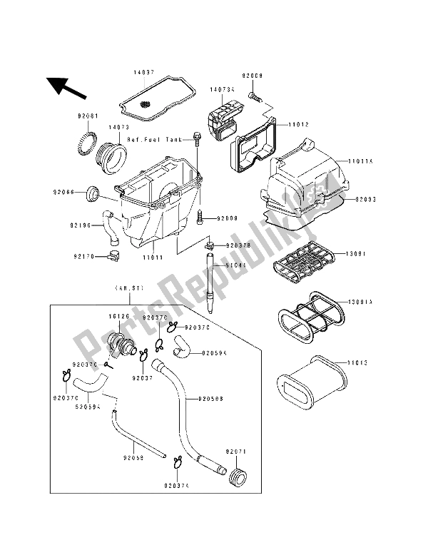 All parts for the Air Cleaner of the Kawasaki KLE 500 1992