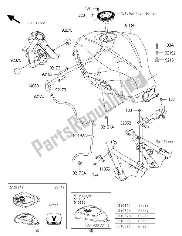 Toutes les pièces pour le Réservoir De Carburant 1 du Kawasaki Ninja 300 ABS 2015