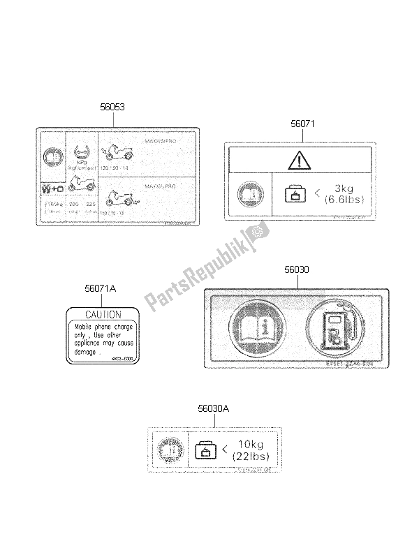 All parts for the Labels of the Kawasaki J 300 2015