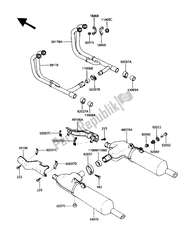 All parts for the Muffler of the Kawasaki Voyager XII 1200 1988