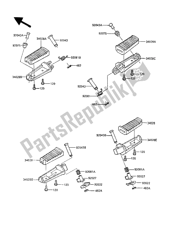 All parts for the Footrest of the Kawasaki GPZ 600R 1988