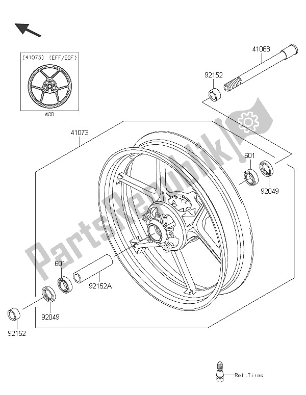 All parts for the Front Hub of the Kawasaki ER 6N 650 2016