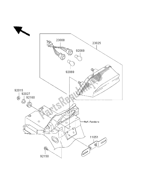 All parts for the Taillight of the Kawasaki ZRX 1200 2003