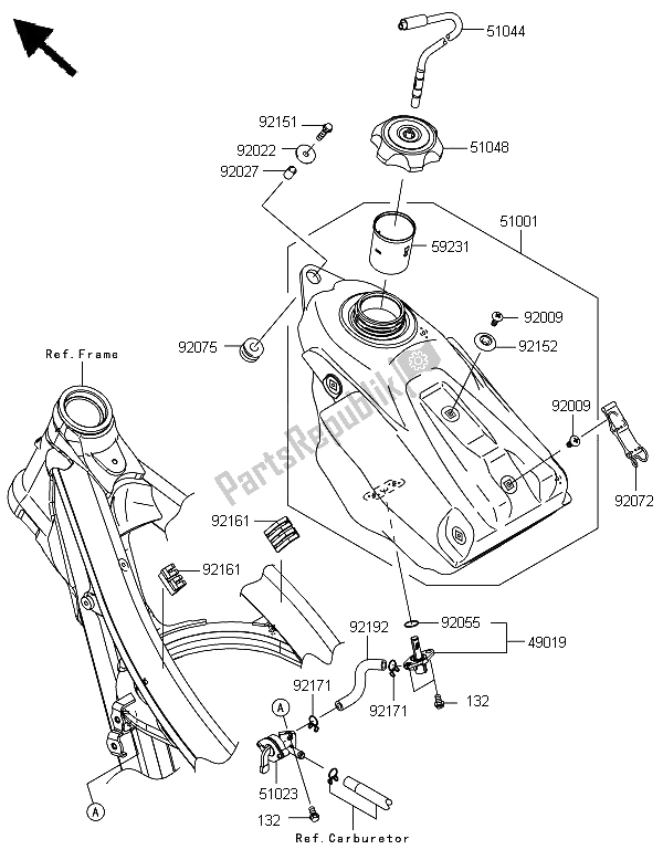 Tutte le parti per il Serbatoio Di Carburante del Kawasaki KX 450F 2008