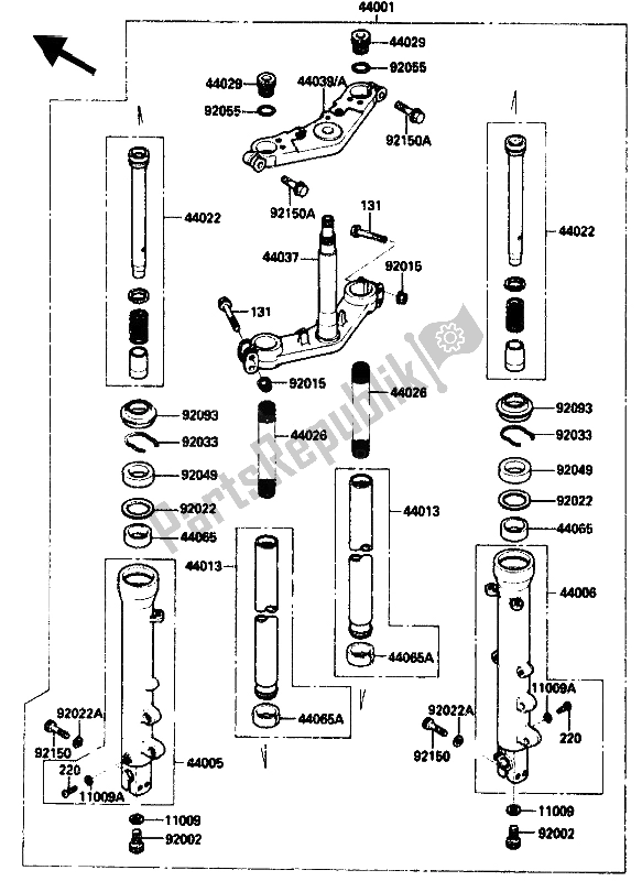 All parts for the Front Fork of the Kawasaki ZX 10 1000 1989