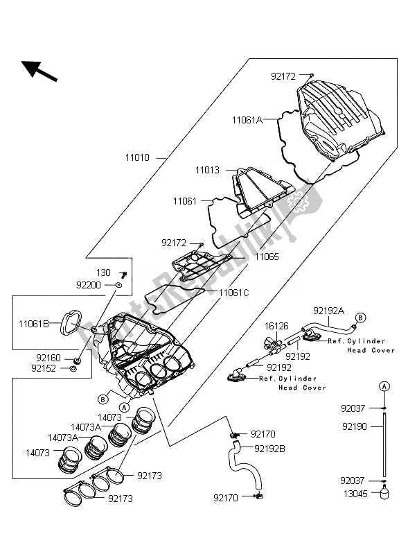 All parts for the Air Cleaner of the Kawasaki Z 1000 ABS 2010