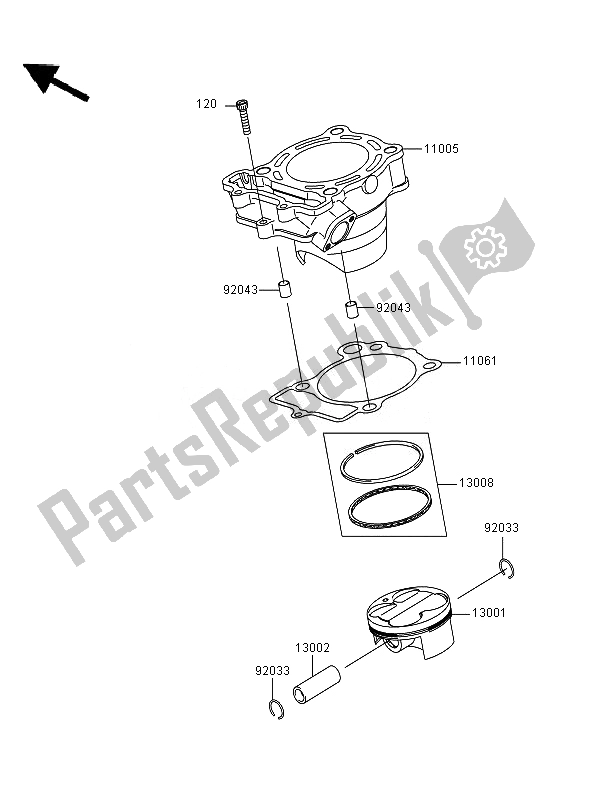 Toutes les pièces pour le Cylindre Et Piston du Kawasaki KX 250F 2007