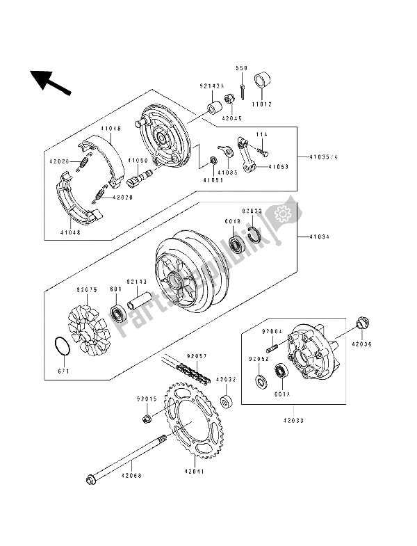 All parts for the Rear Hub of the Kawasaki EL 250D 1991