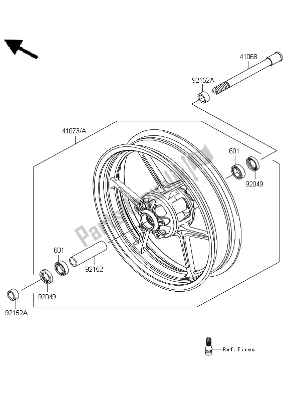 All parts for the Front Hub of the Kawasaki ER 6F ABS 650 2009