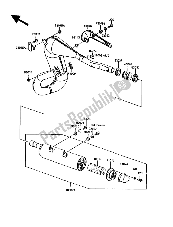 All parts for the Muffler(s) of the Kawasaki KMX 200 1989