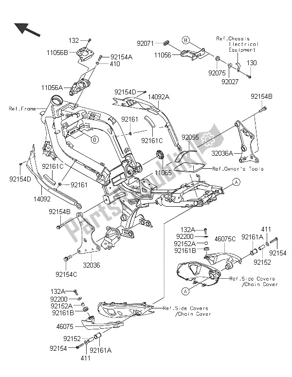 All parts for the Frame Fittings of the Kawasaki ER 6N 650 2016