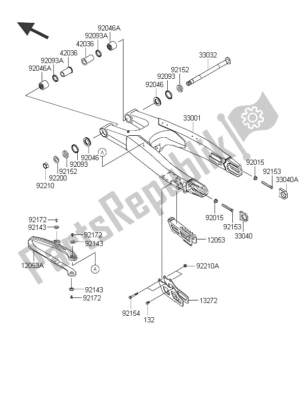 All parts for the Swingarm of the Kawasaki KX 450F 2016