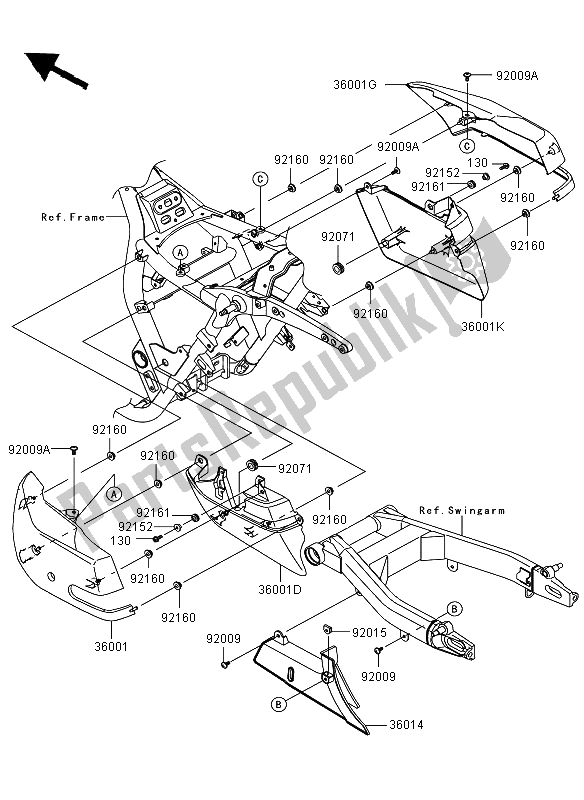 Toutes les pièces pour le Couvercles Latéraux Et Couvre Chaîne du Kawasaki VN 1700 Voyager ABS 2012