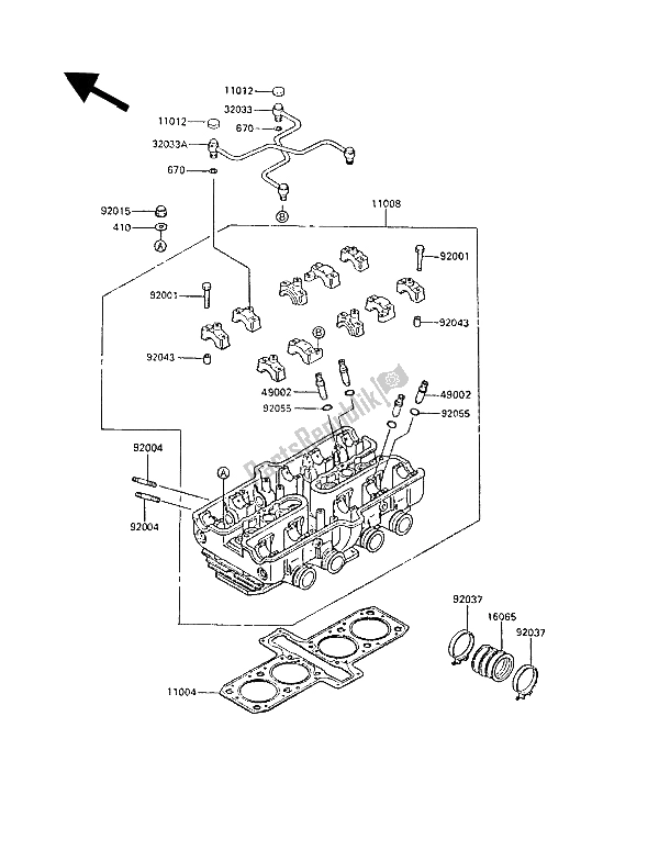 All parts for the Cylinder Head of the Kawasaki GPZ 600R 1988