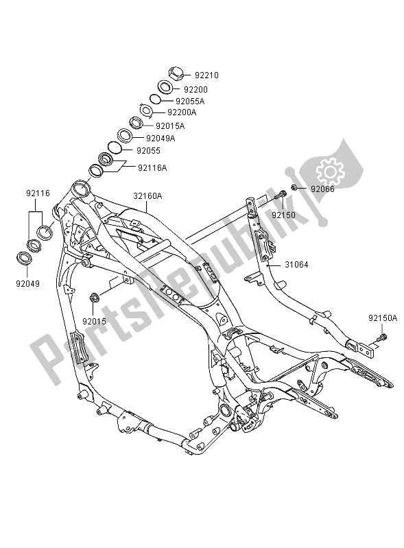 All parts for the Frame of the Kawasaki VN 1600 Mean Streak 2005