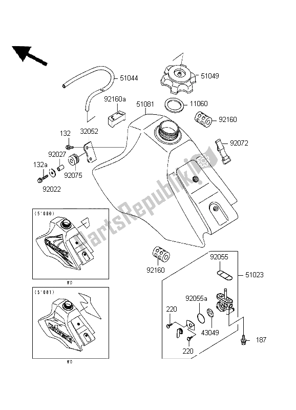 Tutte le parti per il Serbatoio Di Carburante del Kawasaki KX 80 SW LW 1999