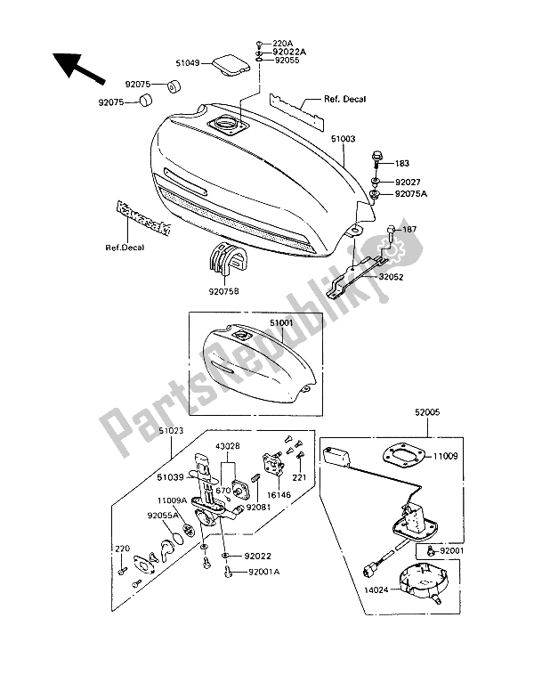Alle onderdelen voor de Benzinetank van de Kawasaki GT 550 1993
