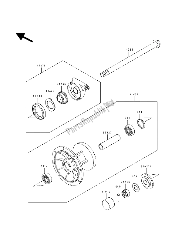 Alle onderdelen voor de Voornaaf van de Kawasaki KLE 500 1991