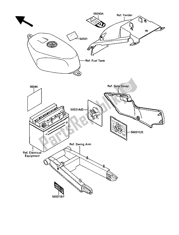 Todas las partes para Etiquetas de Kawasaki KR 1 250 1989