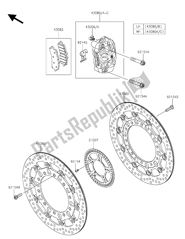 Tutte le parti per il Freno Anteriore del Kawasaki Ninja H2 1000 2015