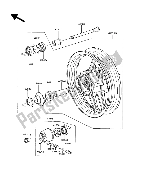 Toutes les pièces pour le Moyeu Avant du Kawasaki GPZ 600R 1989