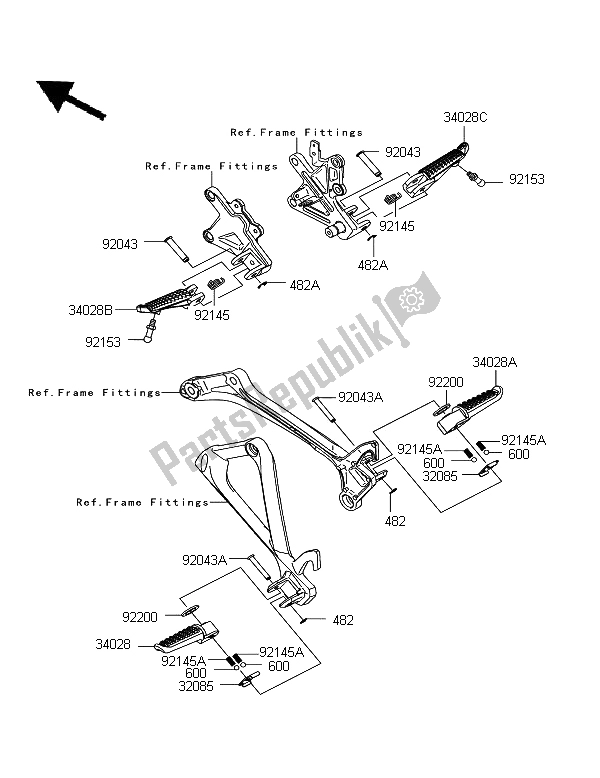 All parts for the Footrests of the Kawasaki Ninja ZX 10R ABS 1000 2012