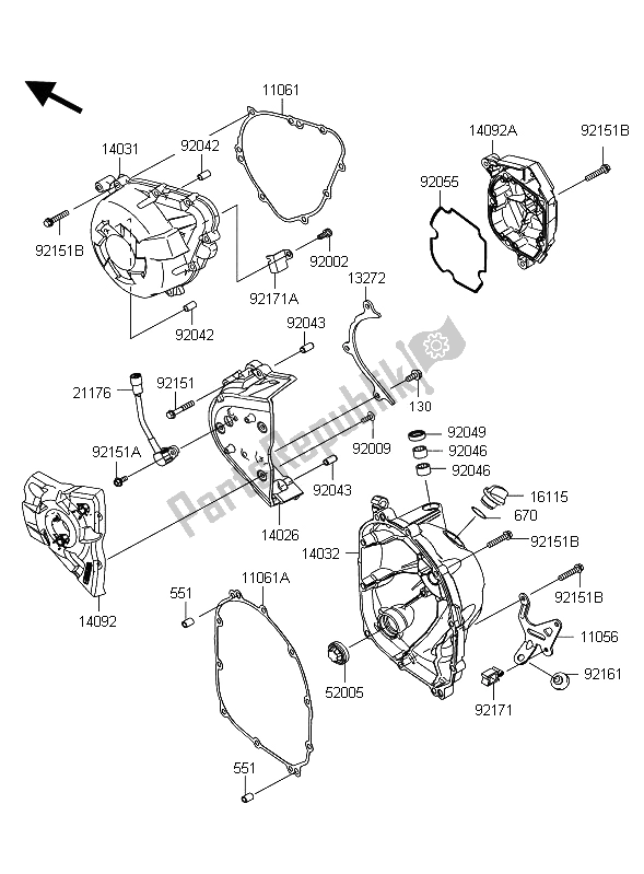 All parts for the Engine Cover of the Kawasaki Z 1000 2011