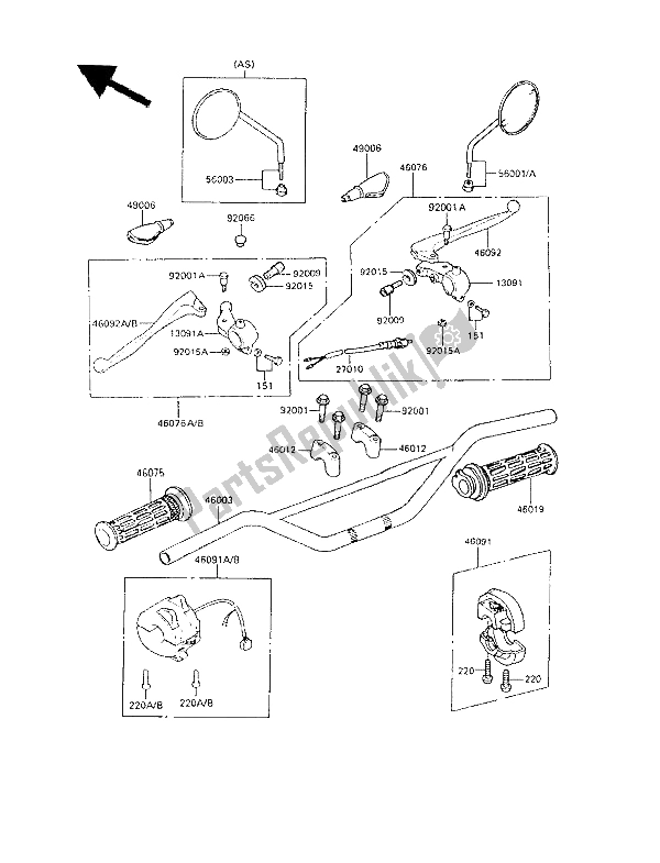 All parts for the Handlebar of the Kawasaki KE 100 1987