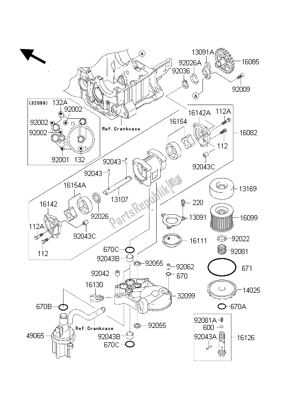 All parts for the Oil Pump of the Kawasaki ZRX 1200 2004