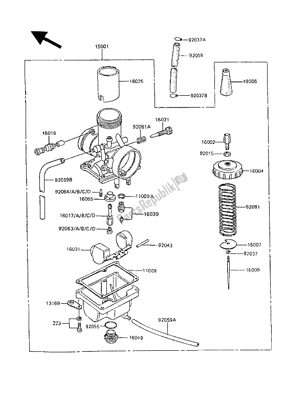 All parts for the Carburetor of the Kawasaki KX 60 1986