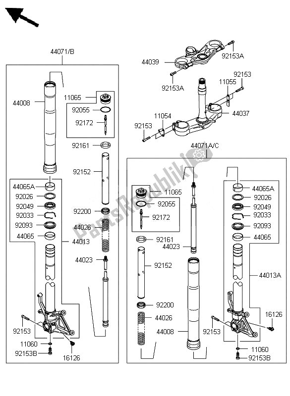 All parts for the Front Fork of the Kawasaki Ninja ZX 6R 600 2007