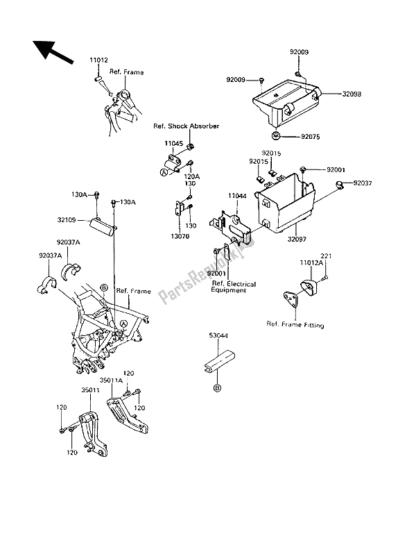 All parts for the Battery Case of the Kawasaki 1000 GTR 1994