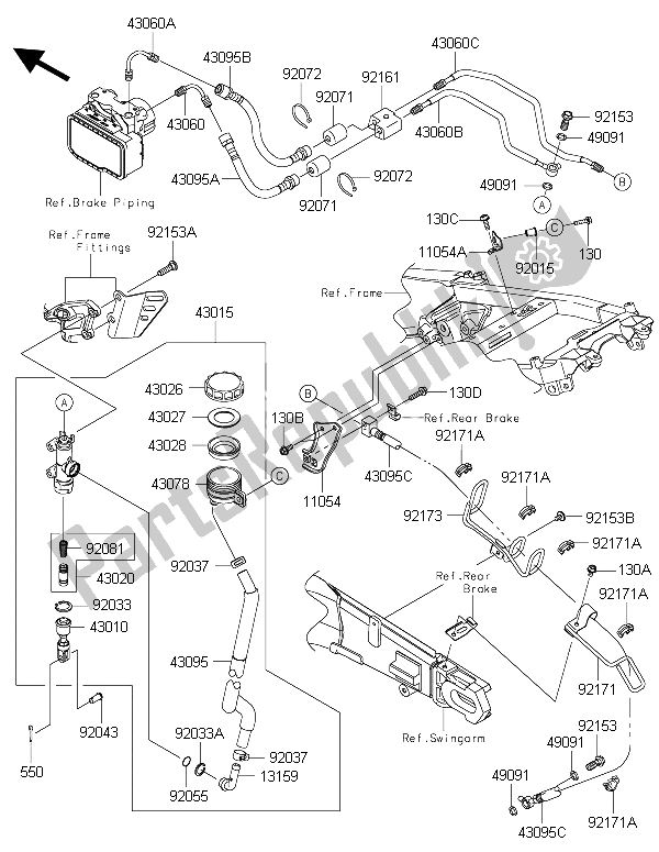 All parts for the Rear Master Cylinder of the Kawasaki ZZR 1400 ABS 2015