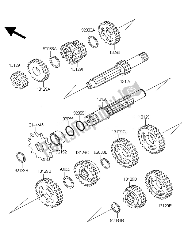 All parts for the Transmission of the Kawasaki KX 65 2010