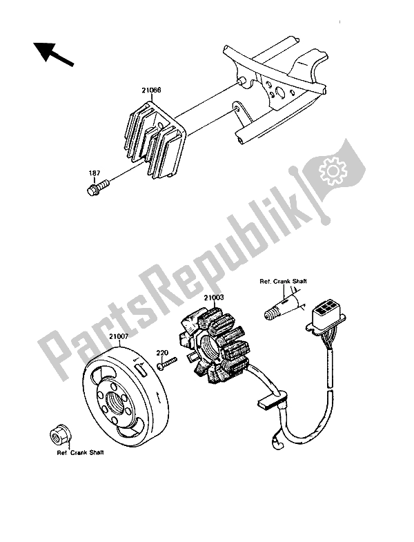 All parts for the Generator of the Kawasaki KMX 125 1989