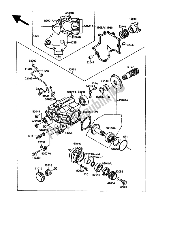 All parts for the Front Bevel Gear of the Kawasaki VN 15 1500 1989