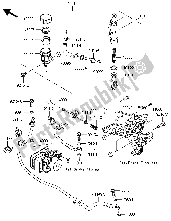 Todas as partes de Cilindro Mestre Traseiro do Kawasaki Z 800 ABS BEF 2014