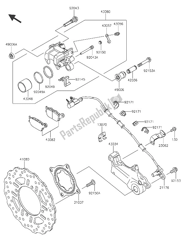 All parts for the Rear Brake of the Kawasaki Versys 1000 2016
