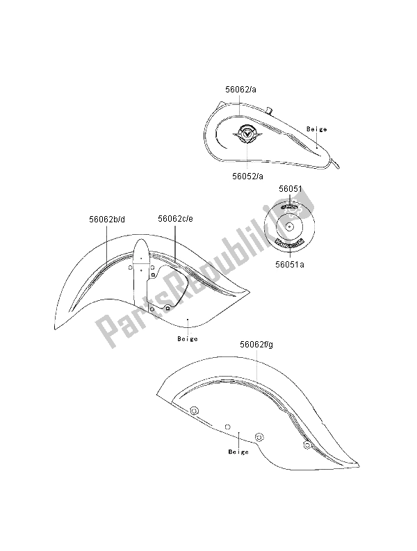 All parts for the Decals (beige) of the Kawasaki VN 800 Drifter 2000