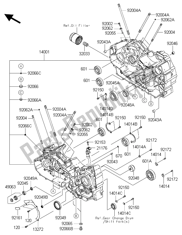 All parts for the Crankcase of the Kawasaki Vulcan 1700 Nomad ABS 2015