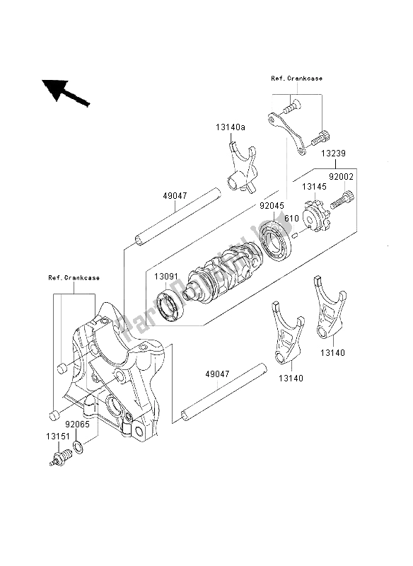 All parts for the Gear Change Drum & Shift Fork of the Kawasaki Ninja ZX 9R 900 2003