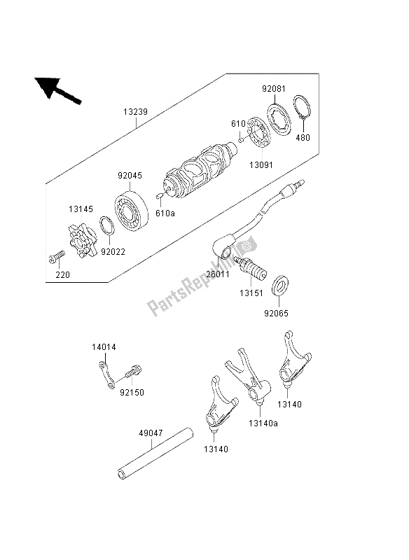 All parts for the Gear Change Drum & Shift Fork of the Kawasaki VN 800 Classic 2003