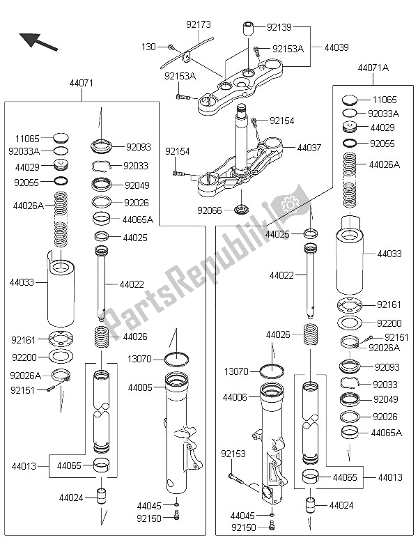 All parts for the Front Fork of the Kawasaki Vulcan 1700 Voyager ABS 2016